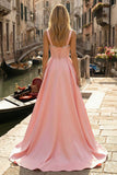 Corset rose A-Line A-Line long en satin robe de bal avec fente