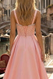 Corset rose A-Line A-Line long en satin robe de bal avec fente