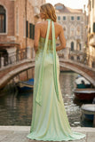 Corset hélicou robe longue de bal de sirène perlée vert clair avec fente