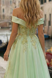 Corset vert clair à épaules dénudées, robe de bal A-line high-low avec perles