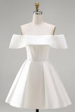 Corset en satin blanc à épaules dénudées, robe courte de mariée ligne A