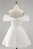 Corset en satin blanc à épaules dénudées, robe courte de mariée ligne A