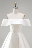 Corset en satin blanc à épaules dénudées, robe courte de mariée ligne A