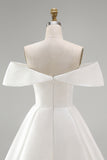 Corset en satin blanc à épaules dénudées, robe courte de mariée ligne A