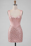 Robe de rentrée à la maison corset rose à bretelles épaisses avec paillettes