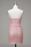 Robe de rentrée à la maison corset rose à bretelles épaisses avec paillettes