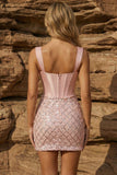 Robe de rentrée à la maison corset rose à bretelles épaisses avec paillettes