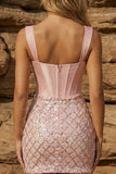 Robe de rentrée à la maison corset rose à bretelles épaisses avec paillettes