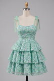 Robe de rentrée à la maison à bretelles épaisses vert clair en rangées A-line