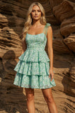Robe de rentrée à la maison à bretelles épaisses vert clair en rangées A-line