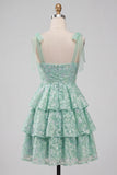 Robe de rentrée à la maison à bretelles épaisses vert clair en rangées A-line