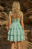 Robe de rentrée à la maison à bretelles épaisses vert clair en rangées A-line