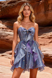 Robe de rentrée à la maison bleue poussiéreuse Sweetheart A-Line avec volants