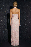 Corset rose à lidu appliqué Fourreau Longue robe de soirée avec fente