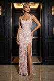 Corset rose à lidu appliqué Fourreau Longue robe de soirée avec fente
