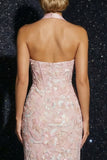 Corset rose à lidu appliqué Fourreau Longue robe de soirée avec fente