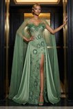 Robe de soirée sirène à volants à brides fines fines vertes broderie, corset à volants