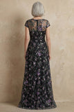 Robe longue de mère de la mariée brodée bleue brodée en A