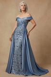 Robe longue de la mère de la mariée perlée perlée aux perles poussiéreuses
