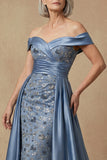 Robe longue de la mère de la mariée perlée perlée aux perles poussiéreuses