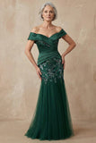 Robe longue de la mère de la mariée en sirène vert foncé dénudée avec des sequins