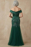 Robe longue de la mère de la mariée en sirène vert foncé dénudée avec des sequins