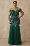 Robe longue de la mère de la mariée en sirène vert foncé dénudée avec des sequins