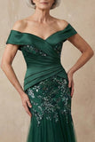 Robe longue de la mère de la mariée en sirène vert foncé dénudée avec des sequins