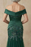 Robe longue de la mère de la mariée en sirène vert foncé dénudée avec des sequins