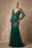 Robe de la mère de la mariée en paillettes vert foncé en paillettes sirène