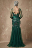 Robe de la mère de la mariée en paillettes vert foncé en paillettes sirène