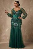 Robe de la mère de la mariée en paillettes vert foncé en paillettes sirène