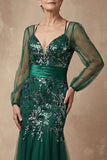 Robe de la mère de la mariée en paillettes vert foncé en paillettes sirène