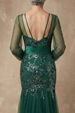 Robe de la mère de la mariée en paillettes vert foncé en paillettes sirène