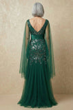Robe de mère de la mariée en sirène scintillante et sequins vert foncé