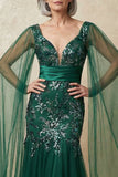 Robe de mère de la mariée en sirène scintillante et sequins vert foncé