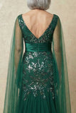 Robe de mère de la mariée en sirène scintillante et sequins vert foncé