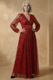 Robe de la mère de la mariée Bordeaux A-Line Sequins