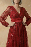 Robe de la mère de la mariée Bordeaux A-Line Sequins