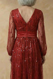 Robe de la mère de la mariée Bordeaux A-Line Sequins