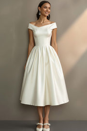 Robe de fiançailles Midi simple blanche décalée A Line