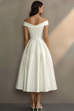 Robe de fiançailles Midi simple blanche décalée A Line