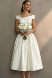 Robe de fiançailles Midi simple blanche décalée A Line