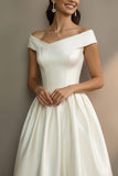 Robe de fiançailles Midi simple blanche décalée A Line