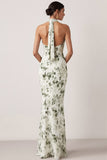 Robe de demoiselle d’honneur longue à col nu vert sirène vert avec fente