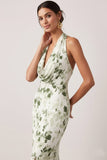 Robe de demoiselle d’honneur longue à col nu vert sirène vert avec fente