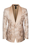 Costumes pour hommes à revers châle champagne à un bouton, fleurs