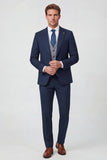 Costumes de bal pour hommes en 3 pièces bleus à un bouton à pointe