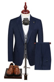 Costumes de bal pour hommes en 3 pièces bleus à un bouton à pointe