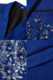 Costumes bleus de bal deux pièces à une encoche à bouton, avec des paillettes